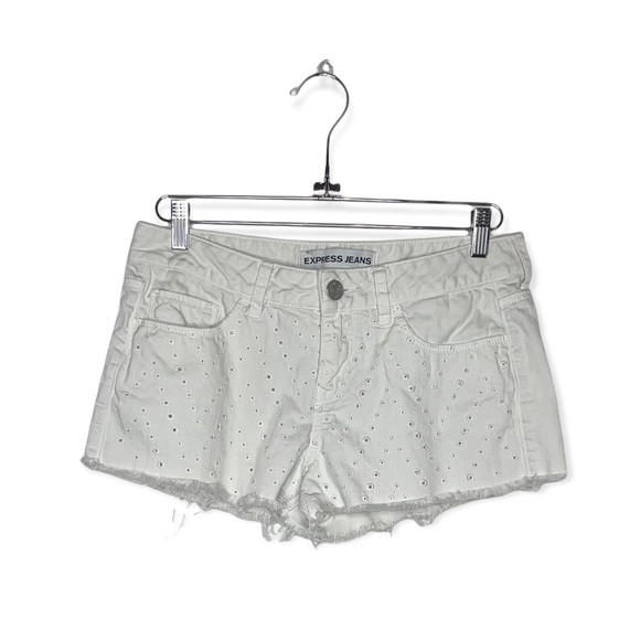 EXPRESS White Denim Shorts with Eyelet Design 6 - Picture 2 of 6